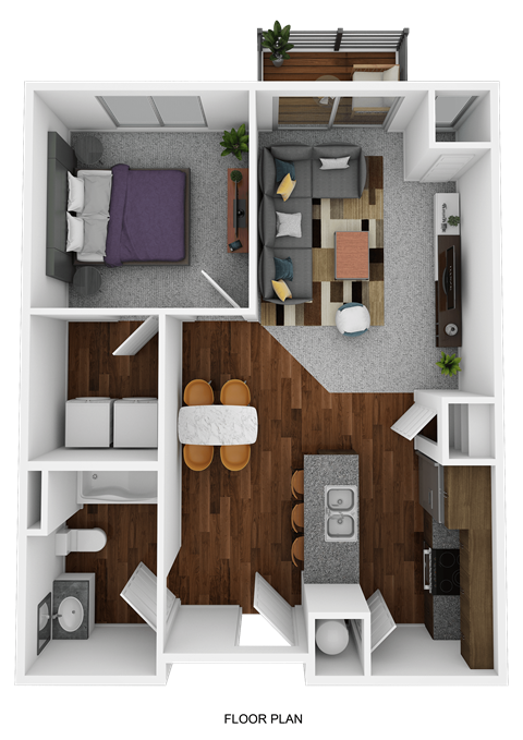 Floor plan for 1 bed, 1 bath, 625 sqft